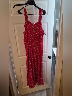 Cotton And Rye Red Floral Button-Front Sundress